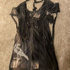 Vintage 90s Y2K Salvage Strappy Full Zip Graphic Tunic Dress Size L Tie Dye